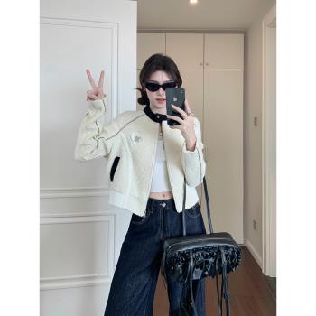 又酷又颯的秋季白色短款小香風外套女2025新款獨特超好看機車夾克