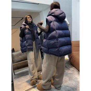 歐貨2025秋冬新款設計感小眾疊穿加厚短款寬松連帽羽絨服馬甲女裝