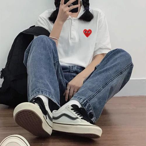 2025夏季新款潮牌polo衫女情侶裝保羅翻領愛心刺繡純棉短袖polo衫