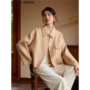 Basic House/百家好小資格調短款保暖100%綿羊毛呢子大衣女士春季