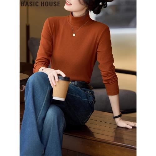 Basic House/百家好南法記憶美拉德半高領加絨內搭打底衫女士秋季