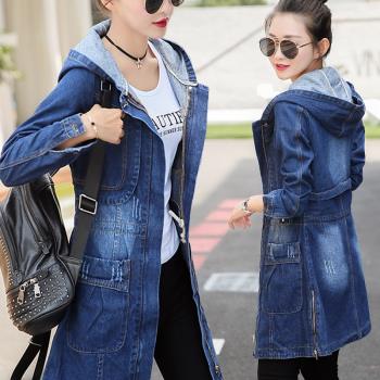 牛仔風衣2025春秋新款韓版連帽寬松chic女裝學生bf中長款外套女潮