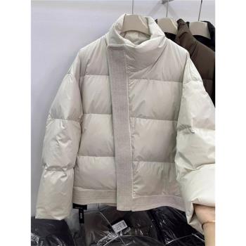 歐洲站簡約立領保暖棉服女2025秋冬小個子寬松斜拉鏈夾棉外套棉襖