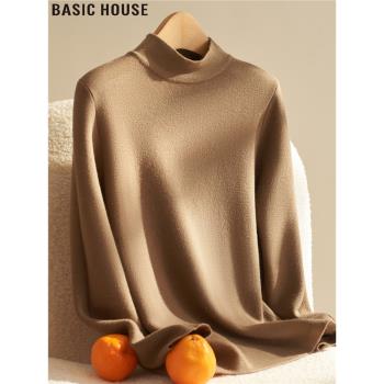 Basic House/百家好半高領加絨加厚保暖針織打底衫女春季內搭毛衣