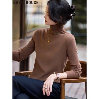 Basic House/百家好南法記憶高領德絨打底衫女春季堆堆領保暖上衣