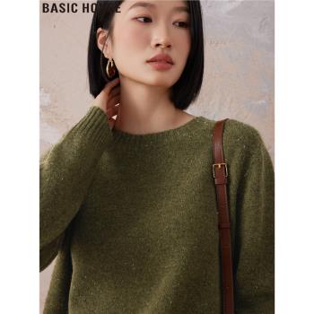 Basic House/百家好小香風綿羊毛針織打底衫女款春季圓領套頭毛衣