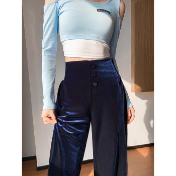 垂感絲絨闊腿褲女2025春秋季高腰窄版直筒褲寬松顯瘦加絨休閑長褲