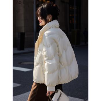 Basic House/百家好小個子白色短款立領白鴨絨羽絨服外套女士冬季