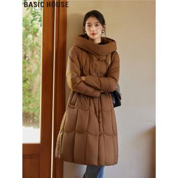 Basic House/百家好美拉德刺繡連帽保暖90白鴨絨羽絨服外套女冬季