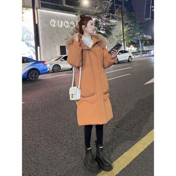 反季清倉大毛領羽絨服女中長款2024年冬新款時尚韓版爆款加厚外套