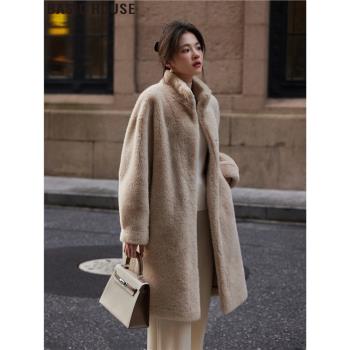 Basic House/百家好長款皮毛一體仿貂絨環保皮草毛茸茸外套女冬季