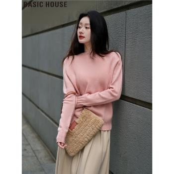 Basic House/百家好圓領綿羊毛套頭打底毛衣針織衫女2025春季新款