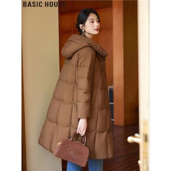 Basic House/百家好美拉德中長款白鴨絨羽絨服外套女2024冬季新款