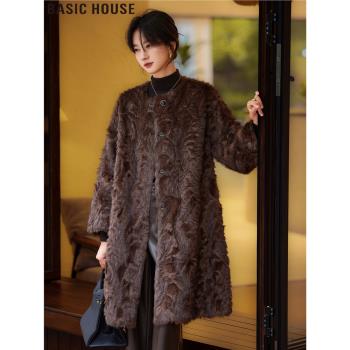 Basic House/百家好巴恩風穿搭輕奢美拉德長款保暖毛絨大衣女冬季