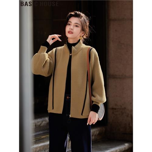 Basic House/百家好設計款立領時髦厚款棒球服外套女2025秋冬新款
