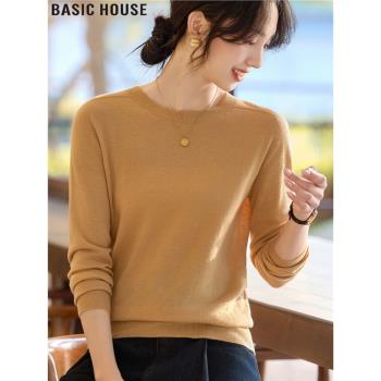 Basic House/百家好簡約至上圓領內搭打底羊毛長袖針織衫女裝春季