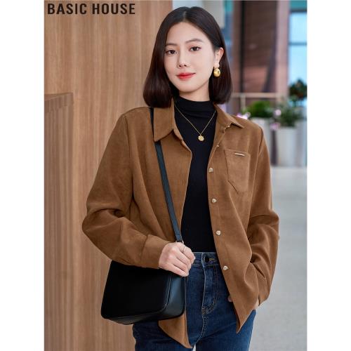 Basic House/百家好小資格調雅丹風穿搭外搭磨毛襯衫外套女士秋冬