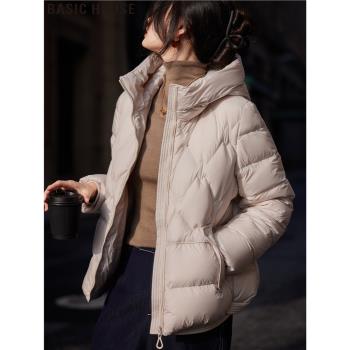 Basic House/百家好連帽立領90鴨絨羽絨服外套女冬季加厚保暖上衣
