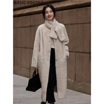 Basic House/百家好毛茸茸大衣外套長款環保皮草女士2024冬季新款