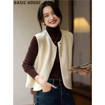 Basic House/百家好小香風短款針織圓領馬甲毛衣背心外套女款春季