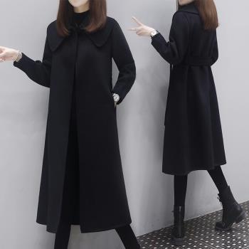 娃娃領雙面羊絨大衣女士2025年春季女裝新款過膝寬松系帶毛呢外套