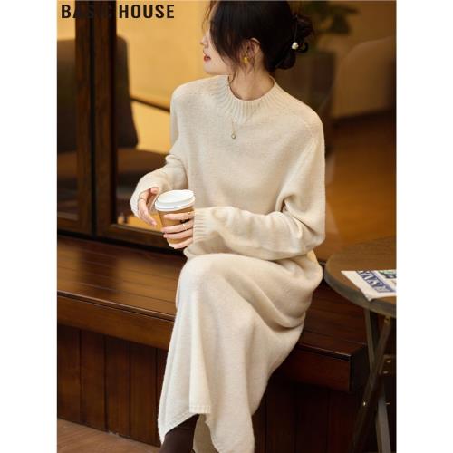 Basic House/百家好百家好高級感羊毛針織連衣裙配大衣打底毛衣裙