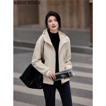 Basic House/百家好輕活主義廓形連帽衛衣外套女春季運動拉鏈開衫