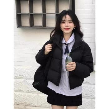 肯豆風羽絨棉服冬季短款外套2024年新款小個子黑色棉襖麵包服棉衣