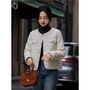 Basic House/百家好小香風輕薄羽絨服女士冬季短款菱形白鵝絨外套