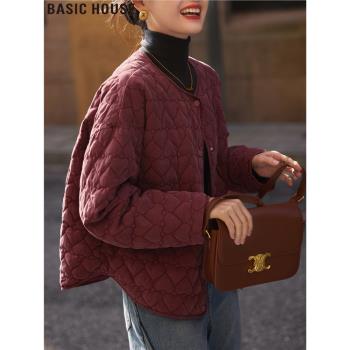 Basic House/百家好新年紅色白鴨絨羽絨服外套女冬季流行風格穿搭