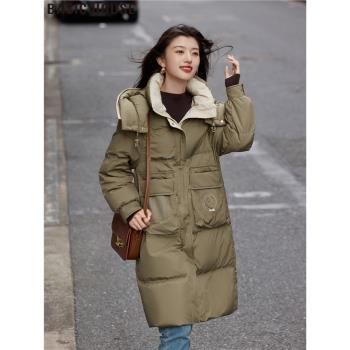 Basic House/百家好2024冬季新款立體廓形連帽白鴨絨羽絨服外套女