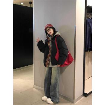 羽絨棉衣外套2024新款冬季設計感格子服棉服寬松韓系小個子棉襖女