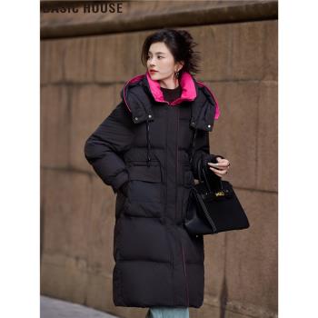 Basic House/百家好設計款連帽90白鴨絨羽絨服外套女2024冬季新款