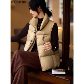 Basic House/百家好美拉德短款90鴨絨泡芙感羽絨馬甲外套女秋冬季