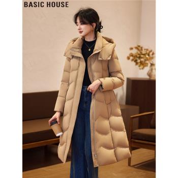 Basic House/百家好靜奢老錢風90白鴨絨長款羽絨服外套女冬季新款