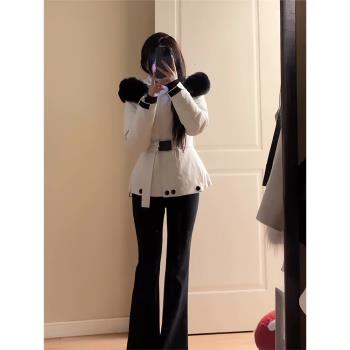 收腰顯瘦保暖戶外滑雪羽絨服女2025冬季新款高階感白鴨絨派克服潮