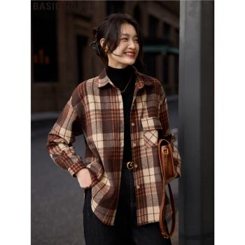 Basic House/百家好老友日記復古磨毛加厚疊穿格子襯衫女春季新款