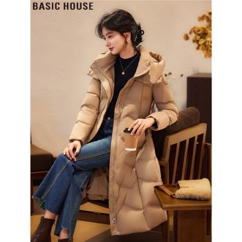 Basic House/百家好中長款90白鴨絨加厚保暖羽絨服外套女冬季新款