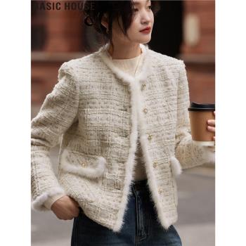 Basic House/百家好小香風氣質短款90白鵝絨羽絨服外套女秋冬新款