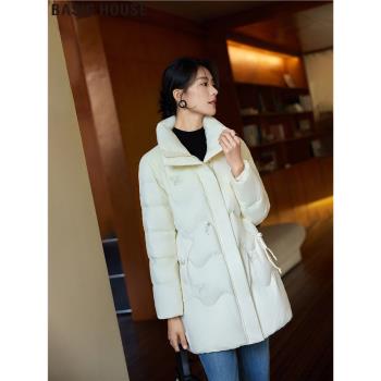 Basic House/百家好安靜的白中長款90白鴨絨立領保暖羽絨服外套女