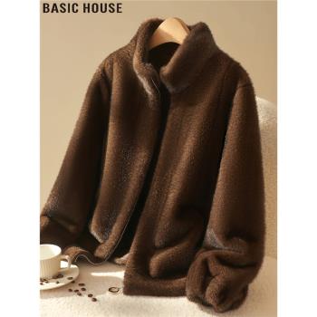 Basic House/百家好巴恩風穿搭仿水貂絨立領環保皮草外套女裝冬季
