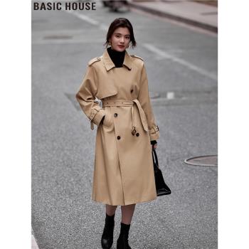 Basic House/百家好經典色系中長款廓形風衣外套女士2025春季新款