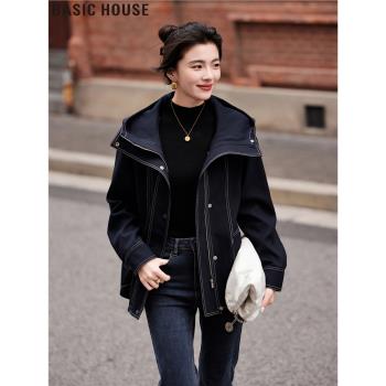 Basic House/百家好法式設計感時尚連帽夾克外套女士2025春季新款