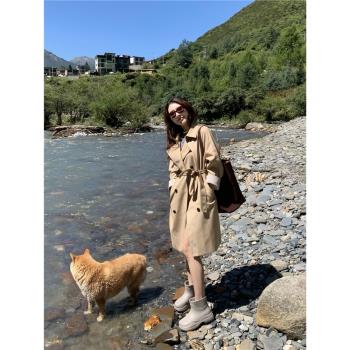 小冰bella/經典洋氣的挽袖卡其風衣 年輕時髦感中長款翻領外套