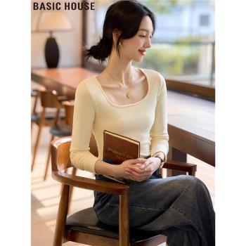 Basic House/百家好精簡衣櫥內搭法式方領打底衫女士2025春季新款