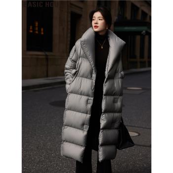 Basic House/百家好都市輕奢風長款過膝羽絨服女冬季白鴨絨麵包服