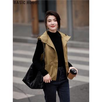 Basic House/百家好時尚連帽工裝馬夾背心外套上衣女2025春季新款