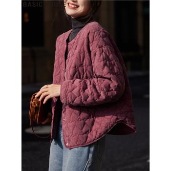 Basic House/百家好新年紅色圓領白鴨絨羽絨服短款夾克外套女冬季