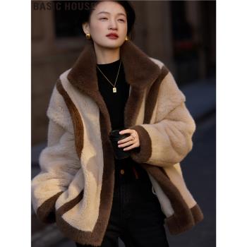 Basic House/百家好靜奢格調環保皮草撞色保暖毛毛大衣外套女冬季