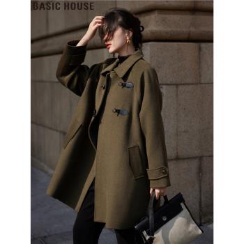 Basic House/百家好英倫風中長款毛呢大衣風衣外套女春季新款穿搭